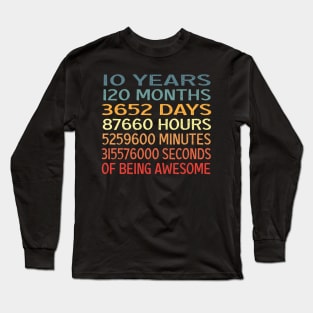Cute Retro Being Awesome, Birthday Girl, 10 Years Old Birthday, Gift for Boy,  Birthday Party, Perfect 10 - Double Digits, 10 Year Old Birthday Long Sleeve T-Shirt